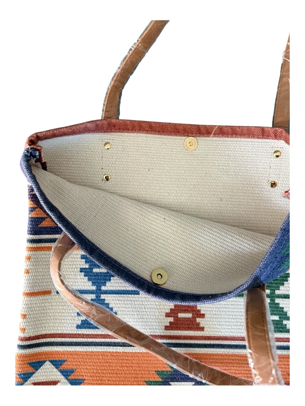3 Woven Patterned Tote Bags New Cloth Woven Snap Closure - Multi Patterns - Picture 9 of 10